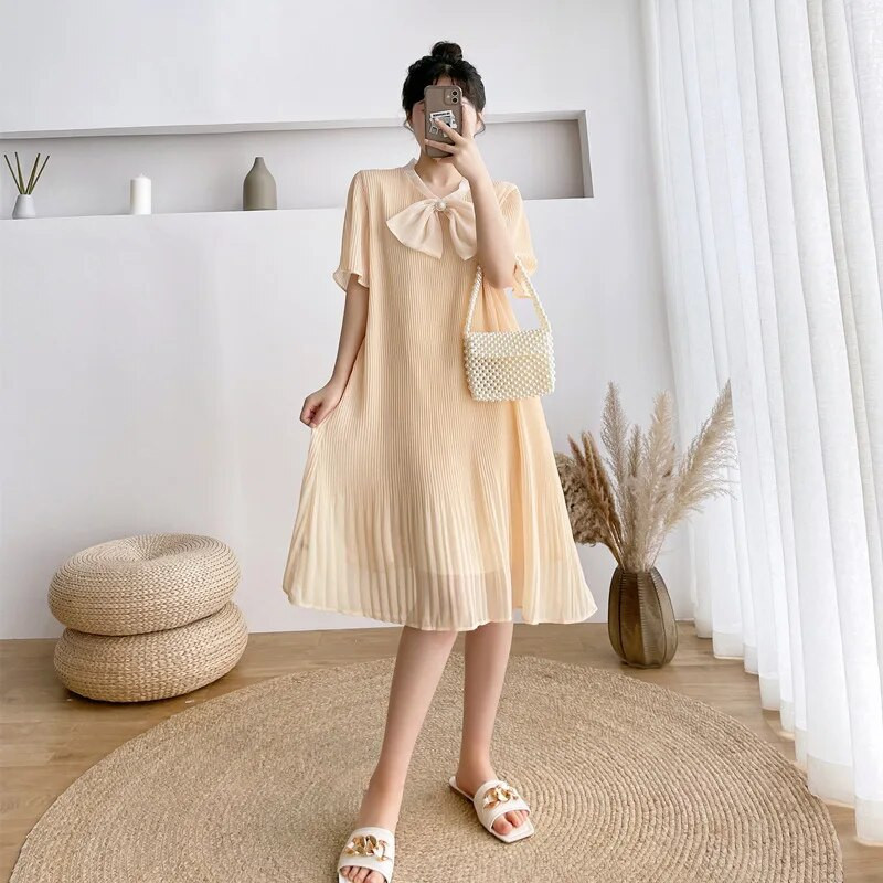 Brow Plisseeritud šifoonist rasedakleit V-kaelusega põlvedeni võrkvõrk Vestidos Kvaliteetsed lahtised riided rasedatele