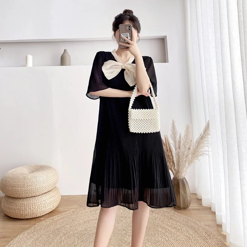 Brow Plisseeritud šifoonist rasedakleit V-kaelusega põlvedeni võrkvõrk Vestidos Kvaliteetsed lahtised riided rasedatele