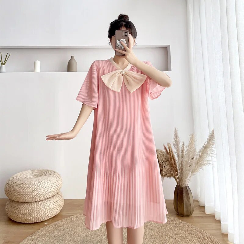 Brow Plisseeritud šifoonist rasedakleit V-kaelusega põlvedeni võrkvõrk Vestidos Kvaliteetsed lahtised riided rasedatele