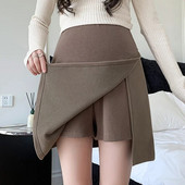 2023 m. žiemos nėščios moters sijonai ant pilvo Dirbtiniai dviejų dalių sijonai su aukštu juosmeniu, išilgai šono, A formos sijonas nėščiosioms su šortų pamušalu