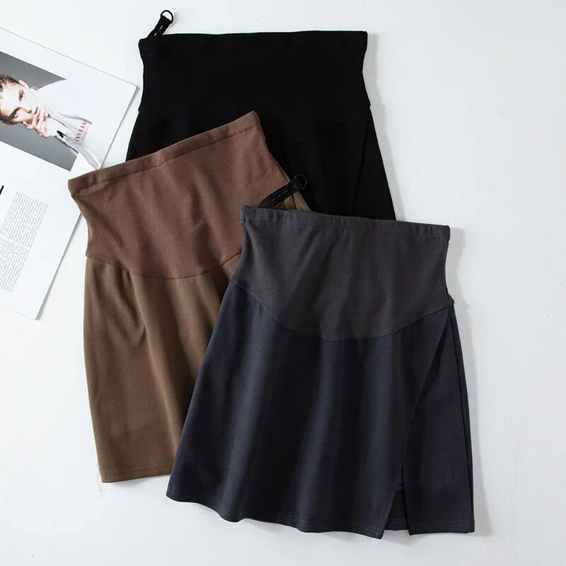 2023 m. žiemos nėščios moters sijonai ant pilvo Dirbtiniai dviejų dalių sijonai su aukštu juosmeniu, išilgai šono, A formos sijonas nėščiosioms su šortų pamušalu