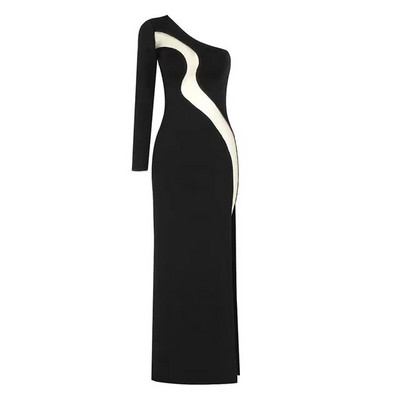 Juoda elegantiška nėščiųjų fotosesijos suknelė Seksuali vakarinė suknele su ant peties elastinga ilgomis rankovėmis nėščios moters fotografijos apranga