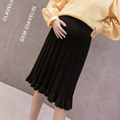 Sügisene põlvedeni rasedate naiste plisseeritud silmkoelised seelikud Poolpikk seelik õhuke puusi toetav kõhtu raseda seelik must