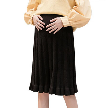 Φθινοπωρινές πλισέ πλεκτές φούστες εγκύων μέχρι το γόνατο Φούστα μισό μήκος Φούστα λεπτή υποστήριξη γοφών κοιλιά Φούστα εγκυμοσύνης μαύρη