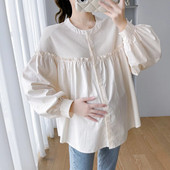 2023 Φθινόπωρο Έγκυος Φαρδιά Πλισέ Πουκάμισα Κορεάτικου Στιλ Βολάν Μακρυμάνικα Μακρυμάνικα Μπλούζες Μπλούζες Γλυκό μπλουζάκι εγκυμοσύνης