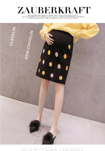 Korea stiilis sügisene rasedate naiste seelik, kõrge vöökoht, õhukesed puusad, silmkoelised seelikud, värvi täpiline rasedate pliiatsi seelik