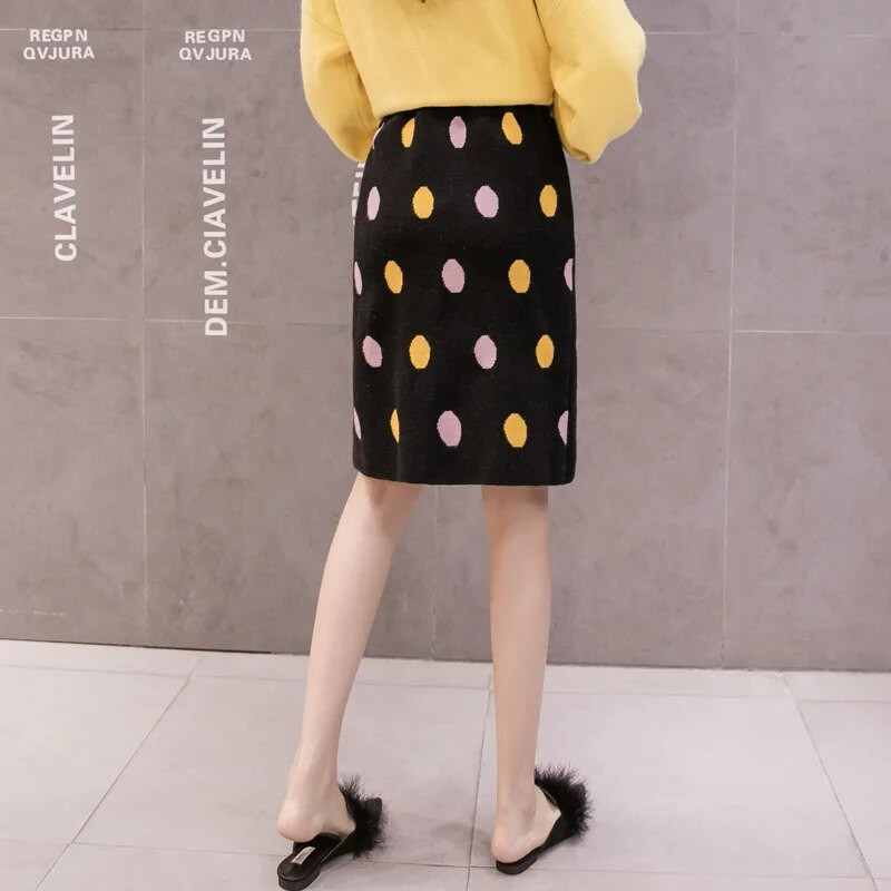 Korea stiilis sügisene rasedate naiste seelik, kõrge vöökoht, õhukesed puusad, silmkoelised seelikud, värvi täpiline rasedate pliiatsi seelik