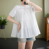 Didelio dydžio moteriški marškiniai trumpomis rankovėmis tuščiaviduriai nėriniai kratinys su gėlėmis siuvinėti nėščiosioms baltos palaidinės Nėštumo medvilniniai marškiniai