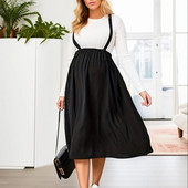 Karštas išpardavimas Juodas sijonas nėščioms moterims Laisvalaikio drabužiai Vienspalviai madingi drabužiai nėščiosioms Laisvi moteriški sijonai