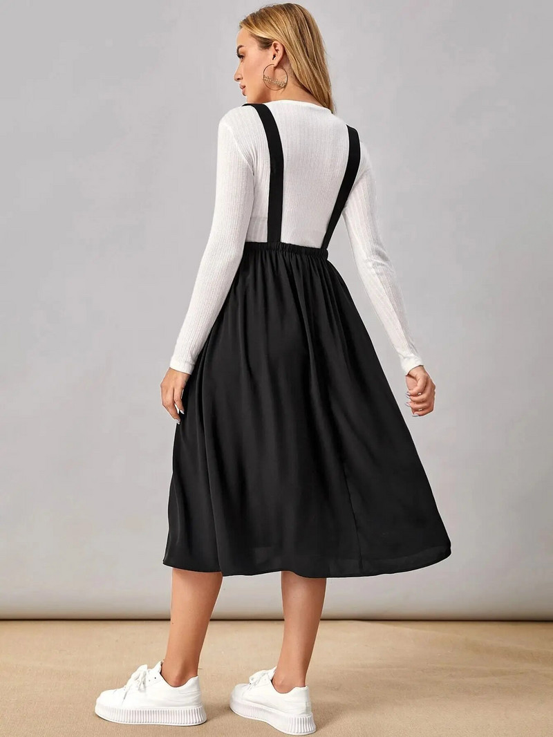 Karštas išpardavimas Juodas sijonas nėščioms moterims Laisvalaikio drabužiai Vienspalviai madingi drabužiai nėščiosioms Laisvi moteriški sijonai