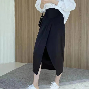 Μπροστινό χωρισμένο ακανόνιστες φούστες κοιλιάς εγκυμοσύνης Μόδα ψηλή μέση Έγκυος μαύρες φούστες Κορεάτικο στυλ Ρούχα εγκυμοσύνης φαρδιά