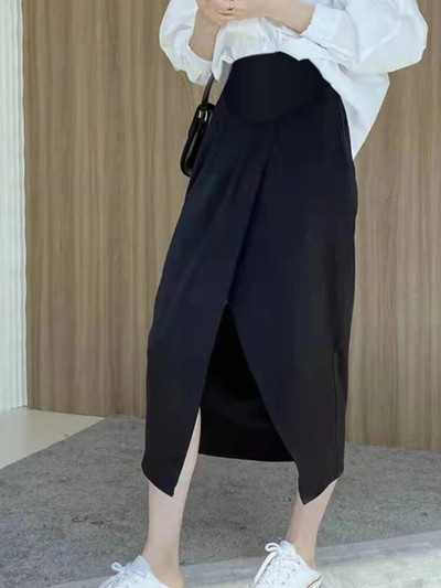 Priekyje suskirstyti netaisyklingi sijonai nėščiosioms pilvo madingi aukštu juosmeniu nėščiai moteriai juodi sijonai korėjietiško stiliaus nėščiosioms laisvi