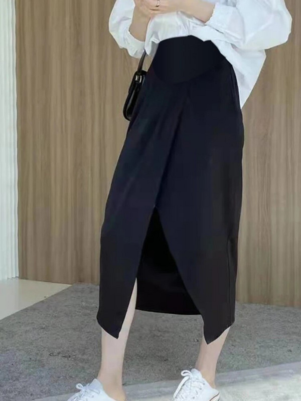 Priekyje suskirstyti netaisyklingi sijonai nėščiosioms pilvo madingi aukštu juosmeniu nėščiai moteriai juodi sijonai korėjietiško stiliaus nėščiosioms laisvi