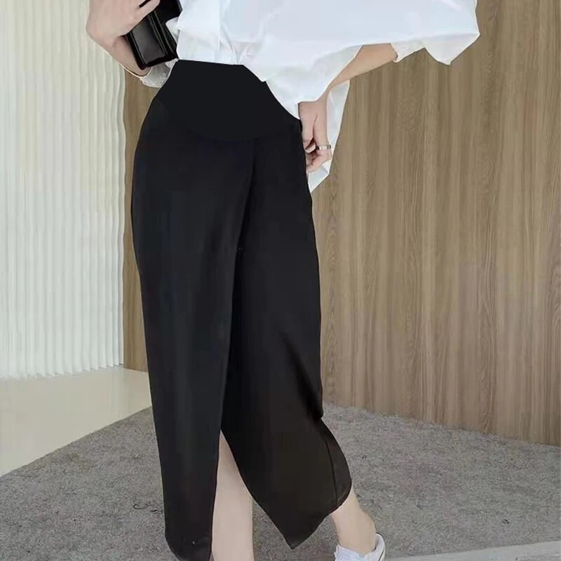 Priekyje suskirstyti netaisyklingi sijonai nėščiosioms pilvo madingi aukštu juosmeniu nėščiai moteriai juodi sijonai korėjietiško stiliaus nėščiosioms laisvi