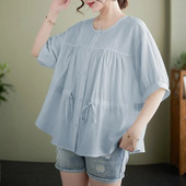 Pingutusnööriga vöökoht Rasedussärgid Suvised lühikeste varrukatega O-kaelusega nööpkärbsega rasedate pluusid Lahtised rasedatele mõeldud šifoonsärgid