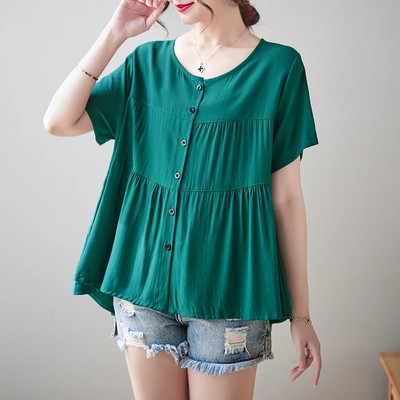 Pingutusnööriga vöökoht Rasedussärgid Suvised lühikeste varrukatega O-kaelusega nööpkärbsega rasedate pluusid Lahtised rasedatele mõeldud šifoonsärgid