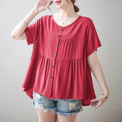 Pingutusnööriga vöökoht Rasedussärgid Suvised lühikeste varrukatega O-kaelusega nööpkärbsega rasedate pluusid Lahtised rasedatele mõeldud šifoonsärgid