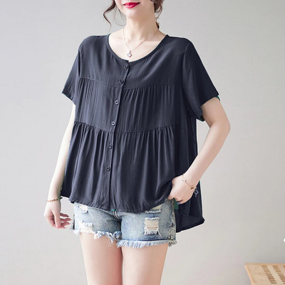 Pingutusnööriga vöökoht Rasedussärgid Suvised lühikeste varrukatega O-kaelusega nööpkärbsega rasedate pluusid Lahtised rasedatele mõeldud šifoonsärgid