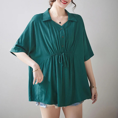 Pingutusnööriga vöökoht Rasedussärgid Suvised lühikeste varrukatega O-kaelusega nööpkärbsega rasedate pluusid Lahtised rasedatele mõeldud šifoonsärgid