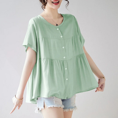 Pingutusnööriga vöökoht Rasedussärgid Suvised lühikeste varrukatega O-kaelusega nööpkärbsega rasedate pluusid Lahtised rasedatele mõeldud šifoonsärgid