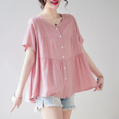 Pingutusnööriga vöökoht Rasedussärgid Suvised lühikeste varrukatega O-kaelusega nööpkärbsega rasedate pluusid Lahtised rasedatele mõeldud šifoonsärgid