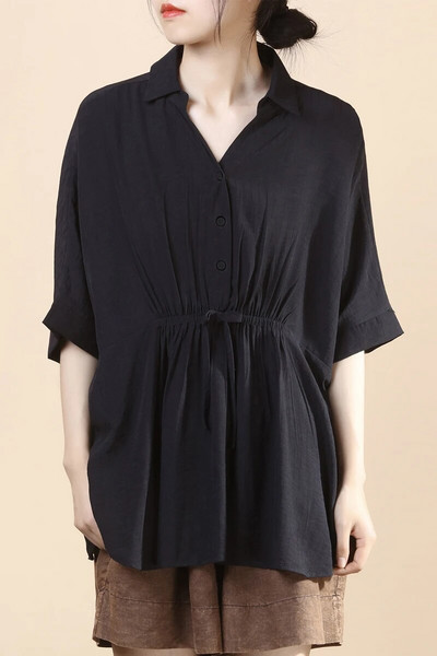 Pingutusnööriga vöökoht Rasedussärgid Suvised lühikeste varrukatega O-kaelusega nööpkärbsega rasedate pluusid Lahtised rasedatele mõeldud šifoonsärgid