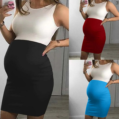 Дрехи за бременни Premama Права рокля без ръкави Летни бременни жени О-образно деколте Хип Wrap Dress Skirt Vestido Бременни дрехи