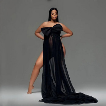 Κομψά μακριά φορέματα από σιφόν για φωτογράφιση εγκυμοσύνης Μεγάλο φιόγκο Στερεά φόρεμα για έγκυες γυναίκες Premama Photography Props
