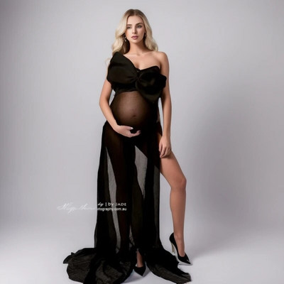 Rochii elegante din șifon lungi pentru ședințe foto de maternitate Fundă mare solidă, transparente, rochii pentru femei însărcinate, recuzită pentru fotografie pentru premama