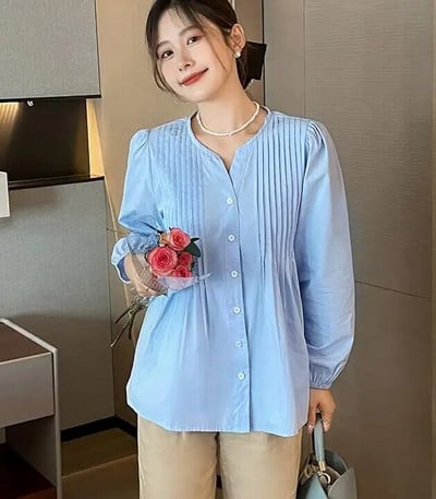 2023. aasta uued sügisesed lahtised rasedate naiste särgid, ühevärvilised, pikkade varrukatega volangid, õõnsad pitsilised plisseeritud pluusid