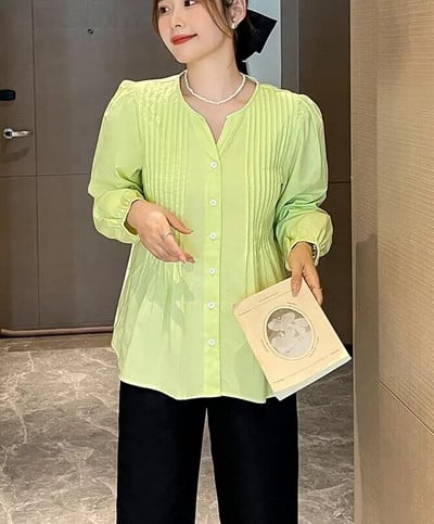 2023. aasta uued sügisesed lahtised rasedate naiste särgid, ühevärvilised, pikkade varrukatega volangid, õõnsad pitsilised plisseeritud pluusid