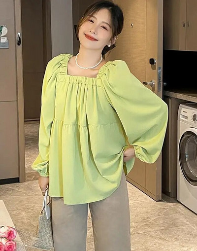 2023. aasta uued sügisesed lahtised rasedate naiste särgid, ühevärvilised, pikkade varrukatega volangid, õõnsad pitsilised plisseeritud pluusid