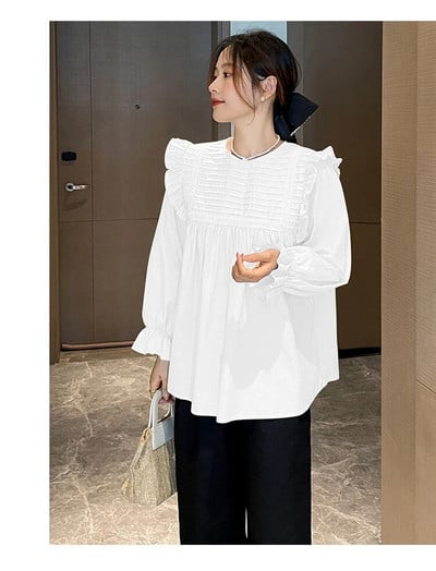 2023. aasta uued sügisesed lahtised rasedate naiste särgid, ühevärvilised, pikkade varrukatega volangid, õõnsad pitsilised plisseeritud pluusid