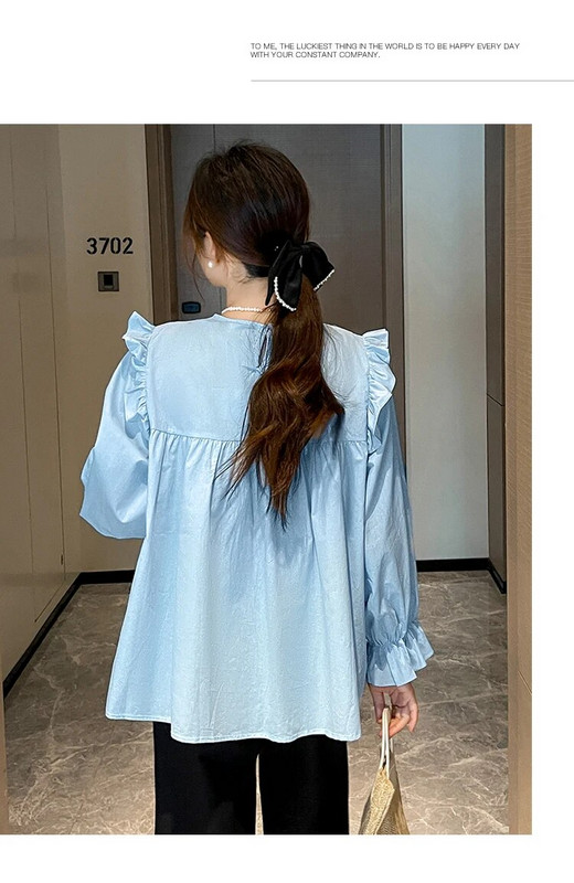 2023. aasta uued sügisesed lahtised rasedate naiste särgid, ühevärvilised, pikkade varrukatega volangid, õõnsad pitsilised plisseeritud pluusid