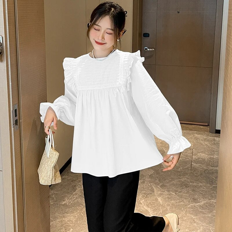 2023. aasta uued sügisesed lahtised rasedate naiste särgid, ühevärvilised, pikkade varrukatega volangid, õõnsad pitsilised plisseeritud pluusid