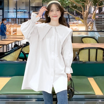 Άνοιξη φθινόπωρο 2023 Πουκάμισα εγκυμοσύνης σε κορεατικό στυλ Φαρδιά μπλούζες εγκυμοσύνης Μεγάλο γυριστό γιακά με μακρύ μανίκι παλτό