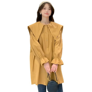 2023 Пролет Есен Извънгабаритни ризи за бременни Корейски стил Свободни блузи за бременни Голяма отложна яка Палто с дълги клоширани ръкави