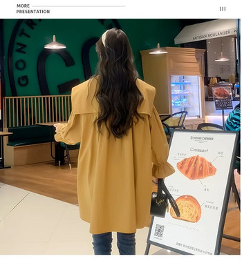 Άνοιξη φθινόπωρο 2023 Πουκάμισα εγκυμοσύνης σε κορεατικό στυλ Φαρδιά μπλούζες εγκυμοσύνης Μεγάλο γυριστό γιακά με μακρύ μανίκι παλτό