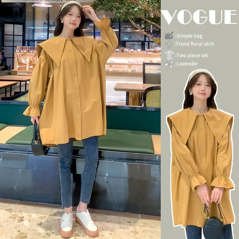 2023. aasta kevad-sügis Suured raseda särgid Korea stiilis lahtised raseduspluusid, suured lahtikäiva kraega pikkade varrukatega mantel