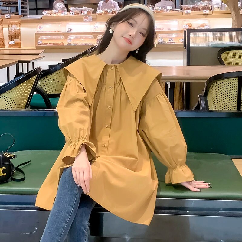 2023. aasta kevad-sügis Suured raseda särgid Korea stiilis lahtised raseduspluusid, suured lahtikäiva kraega pikkade varrukatega mantel