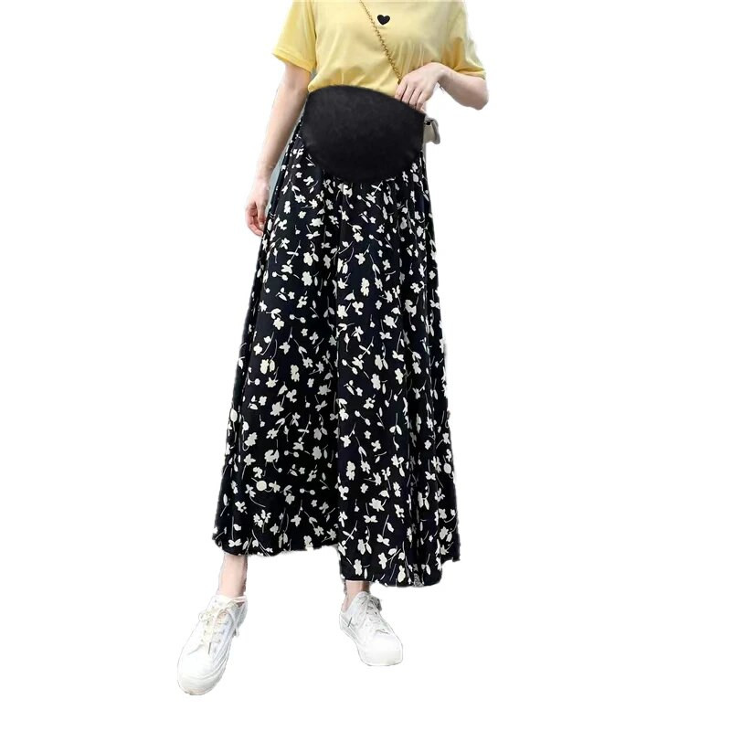 Ljetna modna dugačka suknja za trudnice, visokog struka, do poda, trudnička suknja A-kroja, trudnička suknja od šifona s cvjetnim uzorcima veće veličine