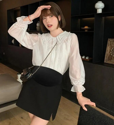 Suvised rasedate ülikonnad seelikud kõrge vöökohaga, õhukesed puusad, küljelt poolitatud kontoris naiste pliiatsseelikud ühevärvilised rasedate naiste miniseelikud