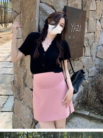 Suvised rasedate ülikonnad seelikud kõrge vöökohaga, õhukesed puusad, küljelt poolitatud kontoris naiste pliiatsseelikud ühevärvilised rasedate naiste miniseelikud