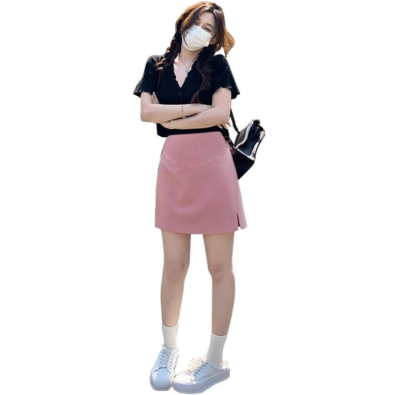 Suvised rasedate ülikonnad seelikud kõrge vöökohaga, õhukesed puusad, küljelt poolitatud kontoris naiste pliiatsseelikud ühevärvilised rasedate naiste miniseelikud