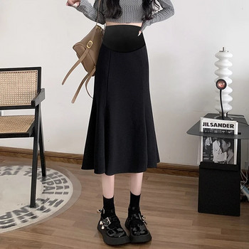 Черни поли за бременни в корейски стил с регулируема талия Поли с рибя опашка за бременни жени Елегантна офис дамска пола с тромпет на едро