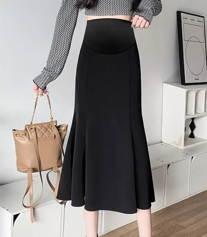 Korea stiilis mustad rasedate seelikud reguleeritava vöökohaga rasedatele naistele kalasaba seelikud Elegantsed kontori naiste trompetiseelikud hulgimüük