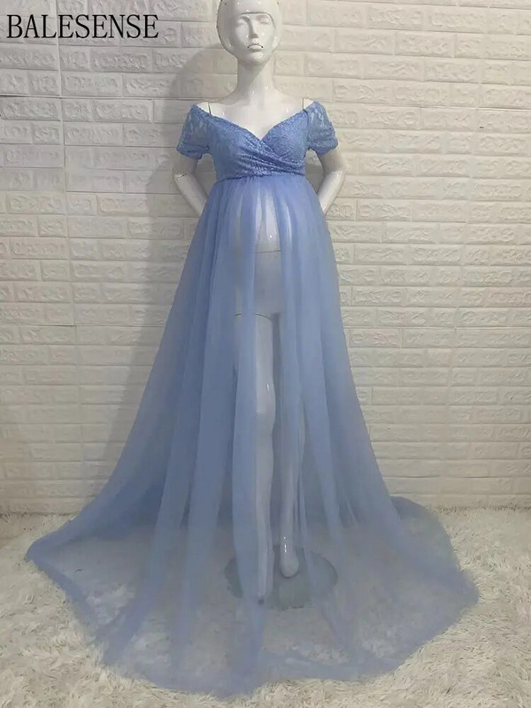 Pitsist rasedate kleidid fotosessiooniks Tüll Seksikad õlast väljas Rasedus Maxi hommikumantlid Pulmapeokleidid rasedatele