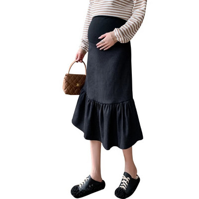 Есенна пола за бременни жени с висока талия Пола в корейски стил Русалка поли за бременни черни бременни поли с тръба на едро