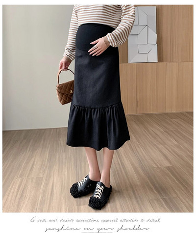 Sügisene rasedate naiste seelik kõrge vöökohaga seelik Korea stiilis rasedate merineitsi seelikud Mustad rasedatele mõeldud trompetiseelikud hulgimüük