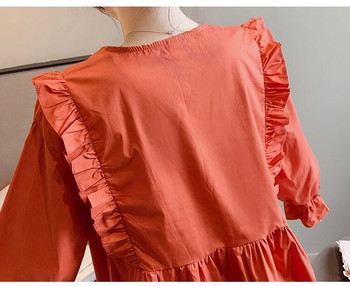 Пролет 2023 г. Свободни модни сладки ризи за бременни с V-образно деколте Пачуърк Памучни блузи за бременни с дълги ръкави Свободни топове